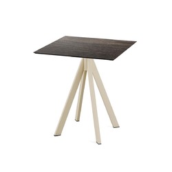 Horecaplaats.nu | Infinity Terrastafel zand frame + Riverwashed Wood HPL 70x70 cm