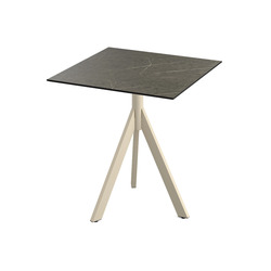 Horecaplaats.nu | Infinity Tripod Terrastafel zand frame + Midnight Marble HPL 70x70 cm