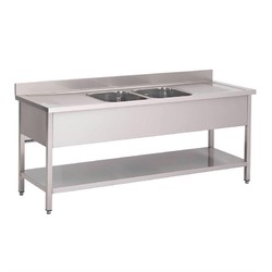 Horecaplaats.nu | Gastro M RVS spoeltafel 2 spoelbakken midden 200x70cm