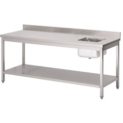 Horecaplaats.nu | Gastro M RVS werktafel met spoelbak rechts en achteropstand 85x120x70cm