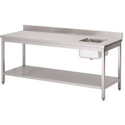 Horecaplaats.nu | Gastro M RVS werktafel met spoelbak rechts en achteropstand 85x160x70cm