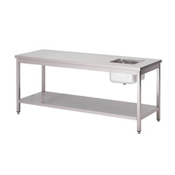 Horecaplaats.nu | Gastro M RVS werktafel met spoelbak rechts en onderblad 85x140x70cm