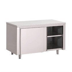 Horecaplaats.nu | Gastro M RVS werktafel met schuifdeuren 88x120x70cm