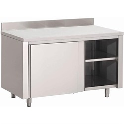 Horecaplaats.nu | Gastro M RVS werktafel met schuifdeuren en achteropstand 88x150x70cm