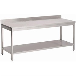 Horecaplaats.nu | Gastro M RVS werktafel met onderblad en achteropstand 88x70x70cm