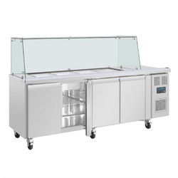 Horecaplaats.nu | UA019 Polar U-serie vierdeurs saladette  koeling 4x GN 1/1 met vierkant kuchscherm 